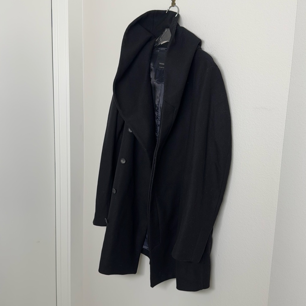 RARE ZARA BLACK TAG Wool Coat with hood Sz XL